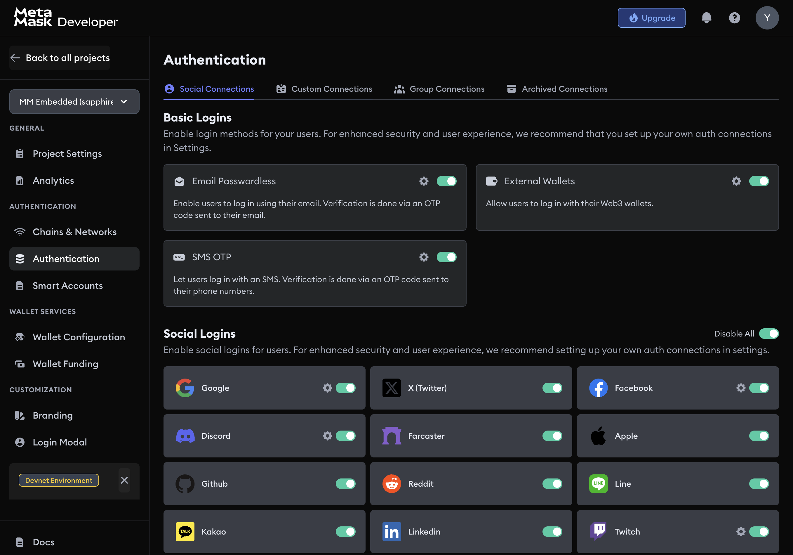 Apple in the Social Connections settings