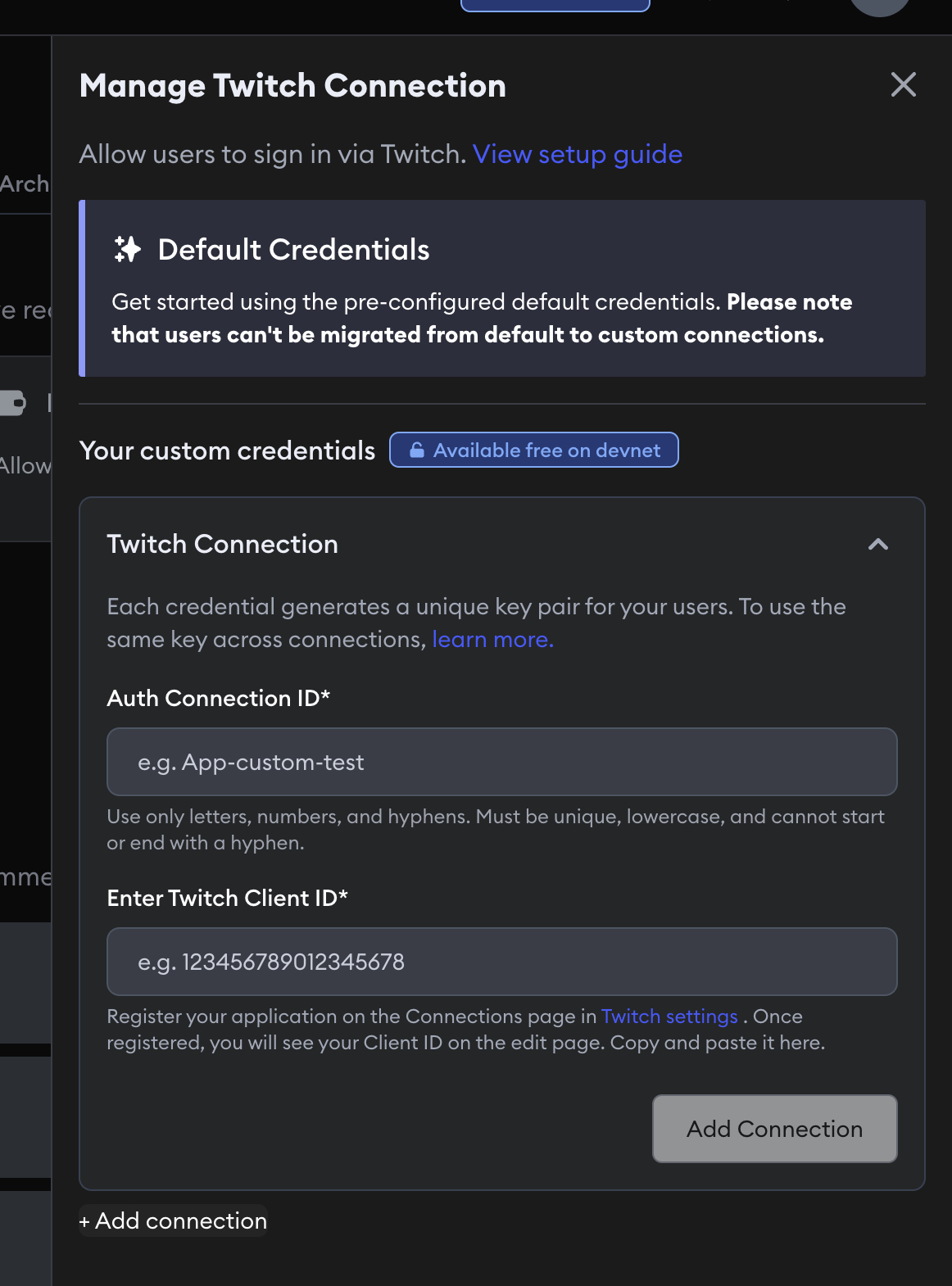 Twitch connection settings