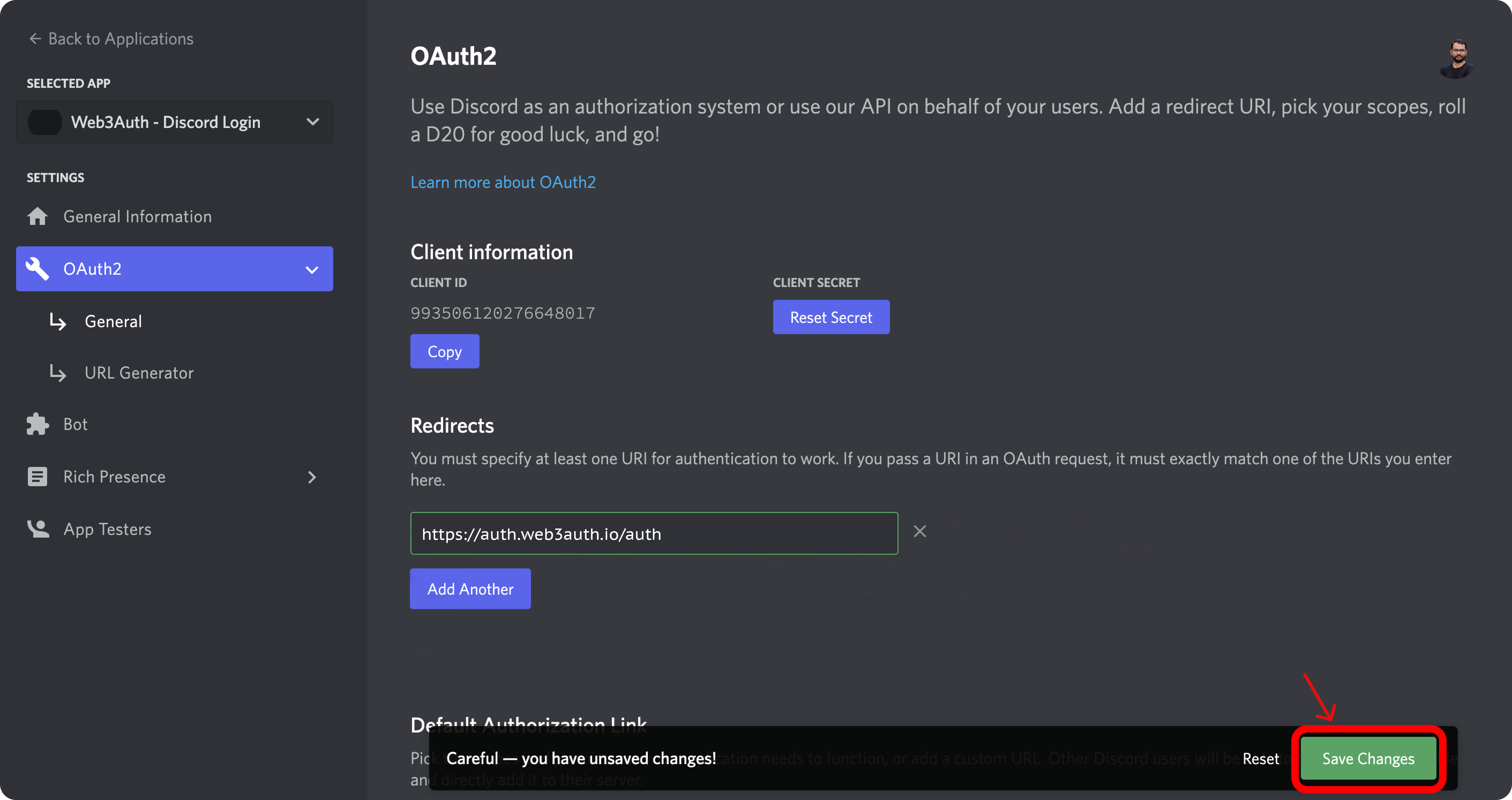 Discord OAuth2 redirect URI